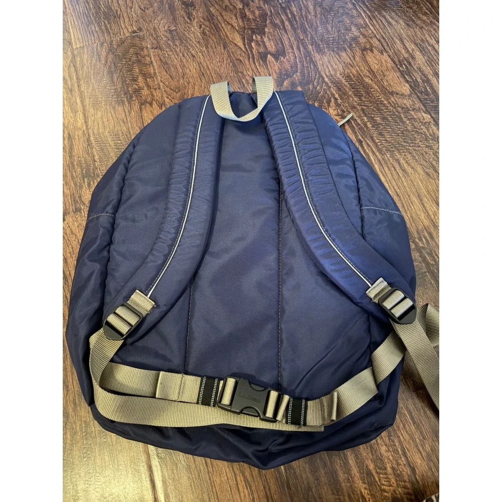 LL Bean Deluxe Book Pack Backpack Navy Blue Tan School Hiking Travel Bag